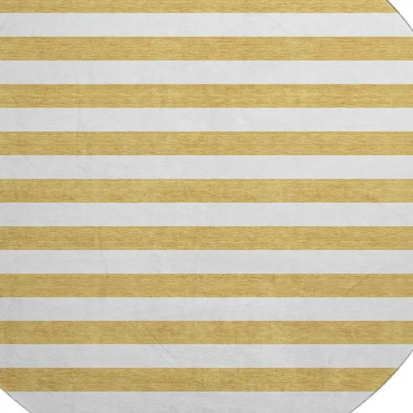 8' Gold And Ivory Striped Washable Round Rug With UV Protection Photo 3