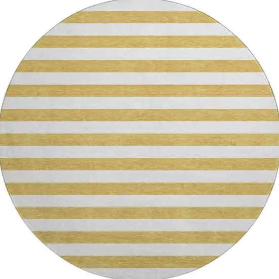 8' Gold And Ivory Striped Washable Round Rug With UV Protection Photo 4