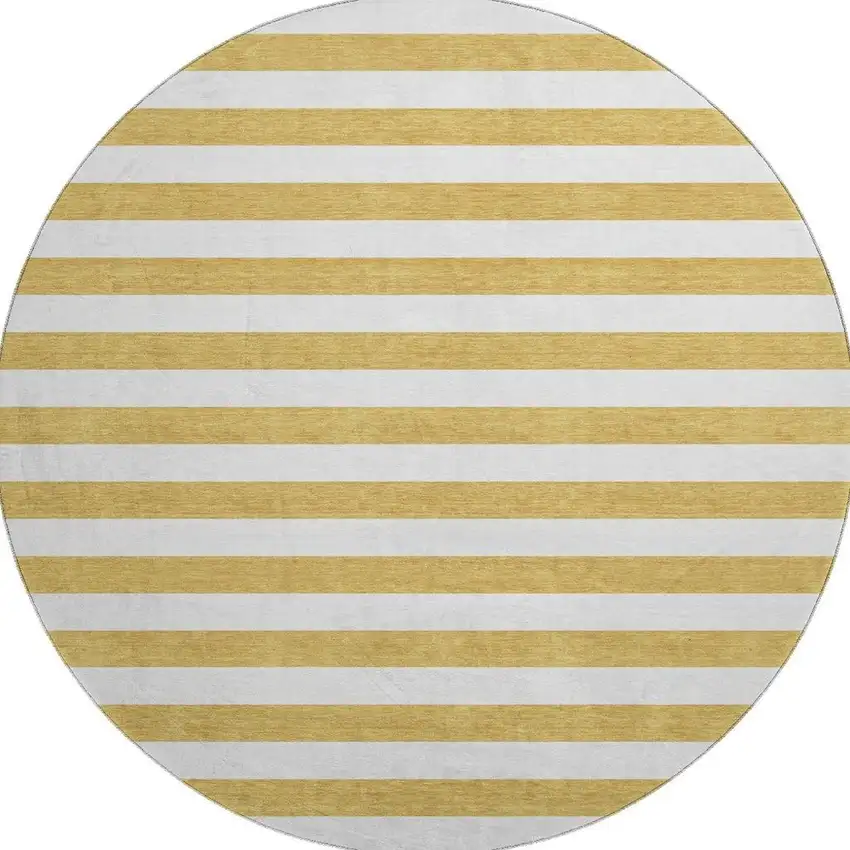 8' Gold And Ivory Striped Washable Round Rug With UV Protection Photo 4