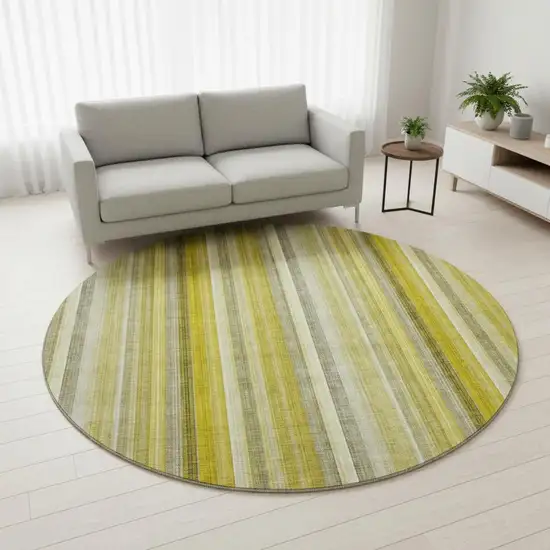 8' Gold And Ivory Striped Washable Round Rug With UV Protection Photo 2