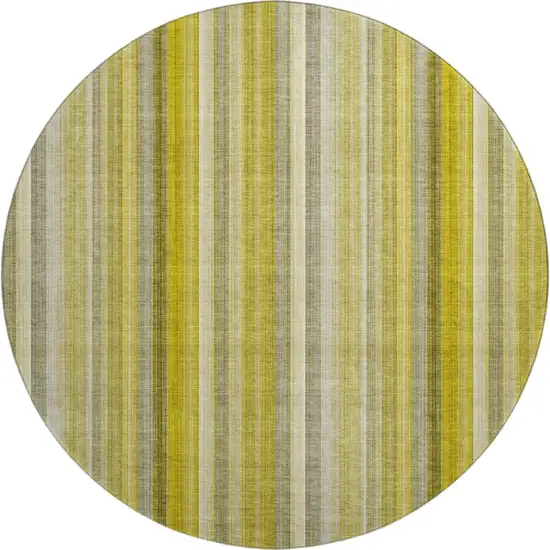 8' Gold And Ivory Striped Washable Round Rug With UV Protection Photo 1