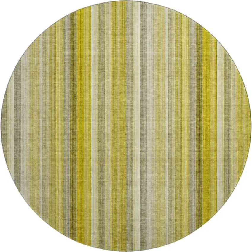 8' Gold And Ivory Striped Washable Round Rug With UV Protection Photo 1