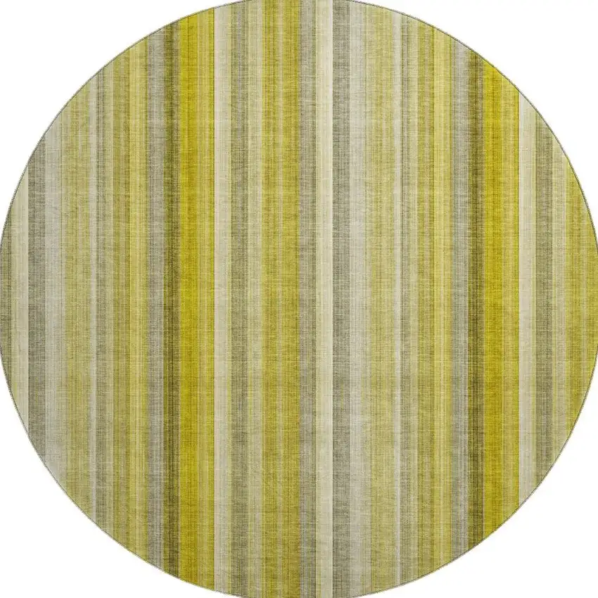 8' Gold And Ivory Striped Washable Round Rug With UV Protection Photo 4