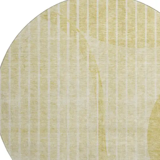 8' Gold And Ivory Striped Washable Round Rug With UV Protection Photo 2