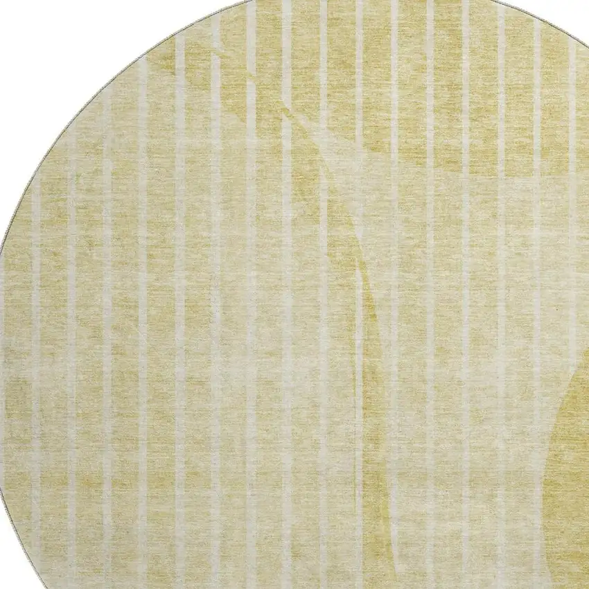 8' Gold And Ivory Striped Washable Round Rug With UV Protection Photo 2