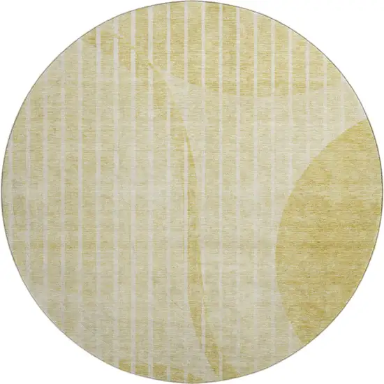 8' Gold And Ivory Striped Washable Round Rug With UV Protection Photo 1