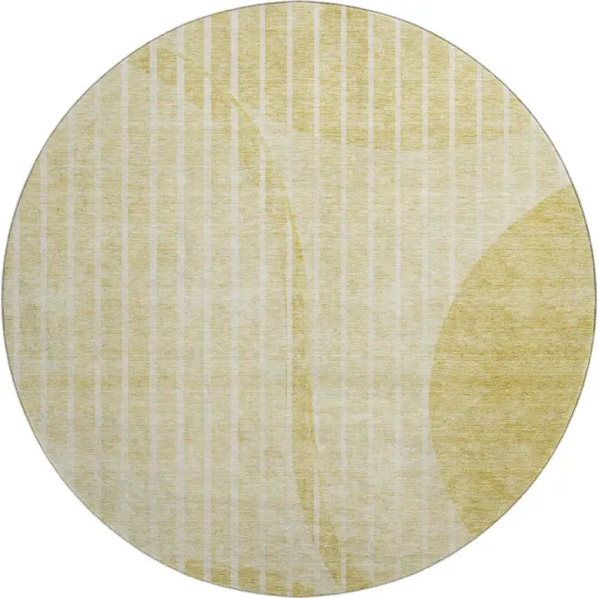 8' Gold And Ivory Striped Washable Round Rug With UV Protection Photo 1