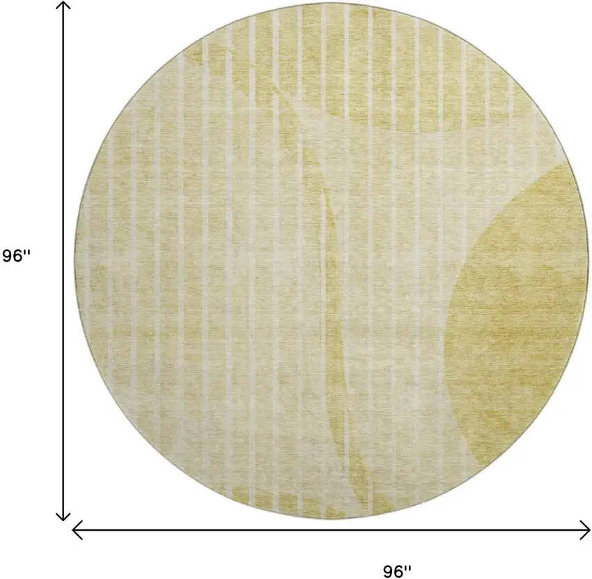 8' Gold And Ivory Striped Washable Round Rug With UV Protection Photo 9