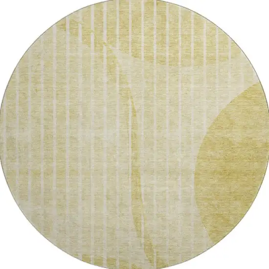 8' Gold And Ivory Striped Washable Round Rug With UV Protection Photo 3