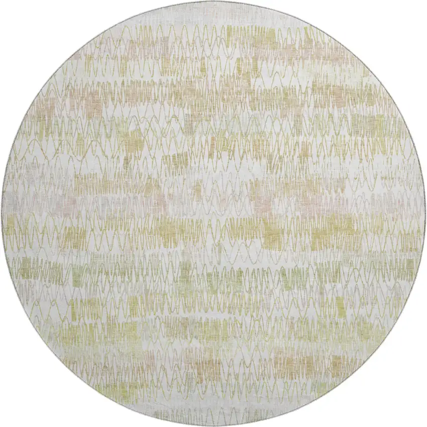 8' Gold And Ivory Striped Washable Round Rug With UV Protection Photo 1