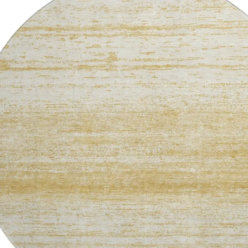 8' Gold And Ivory Striped Washable Round Rug With UV Protection Photo 3