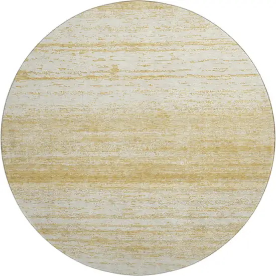 8' Gold And Ivory Striped Washable Round Rug With UV Protection Photo 1