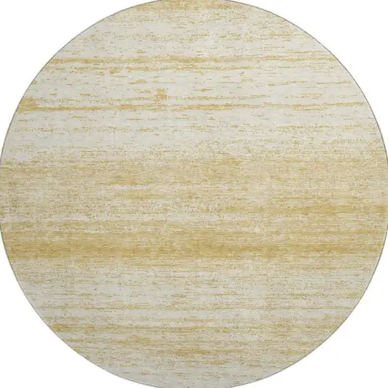 8' Gold And Ivory Striped Washable Round Rug With UV Protection Photo 4