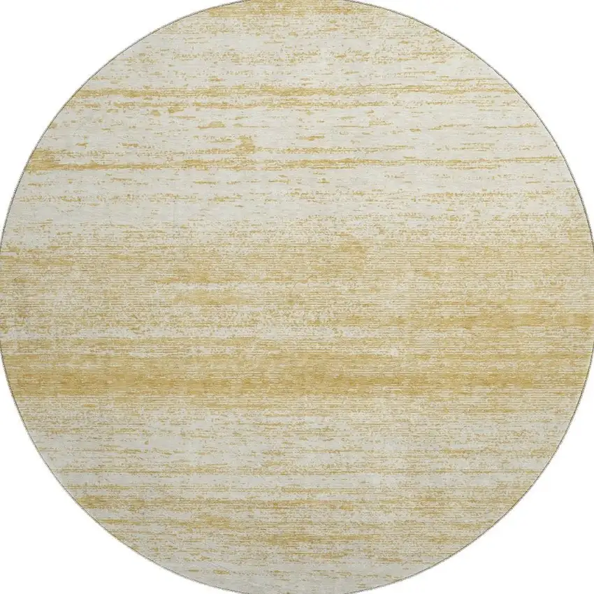8' Gold And Ivory Striped Washable Round Rug With UV Protection Photo 4