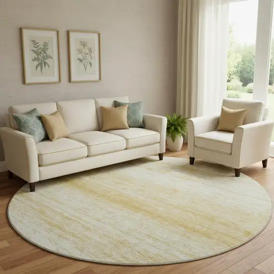 8' Gold And Ivory Striped Washable Round Rug With UV Protection Photo 1
