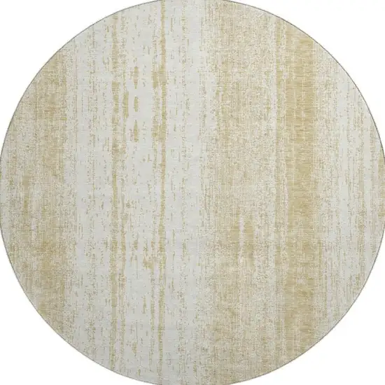 8' Gold And Ivory Striped Washable Round Rug With UV Protection Photo 4