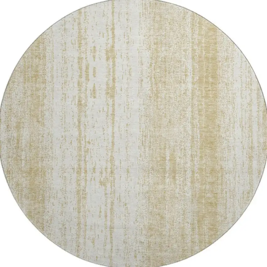 8' Gold And Ivory Striped Washable Round Rug With UV Protection Photo 4