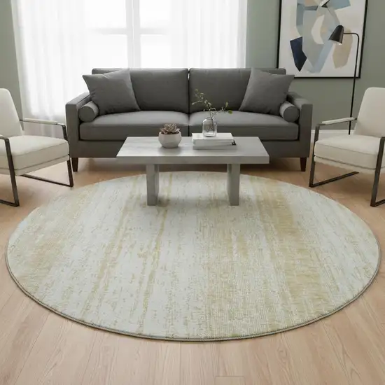 8' Gold And Ivory Striped Washable Round Rug With UV Protection Photo 2