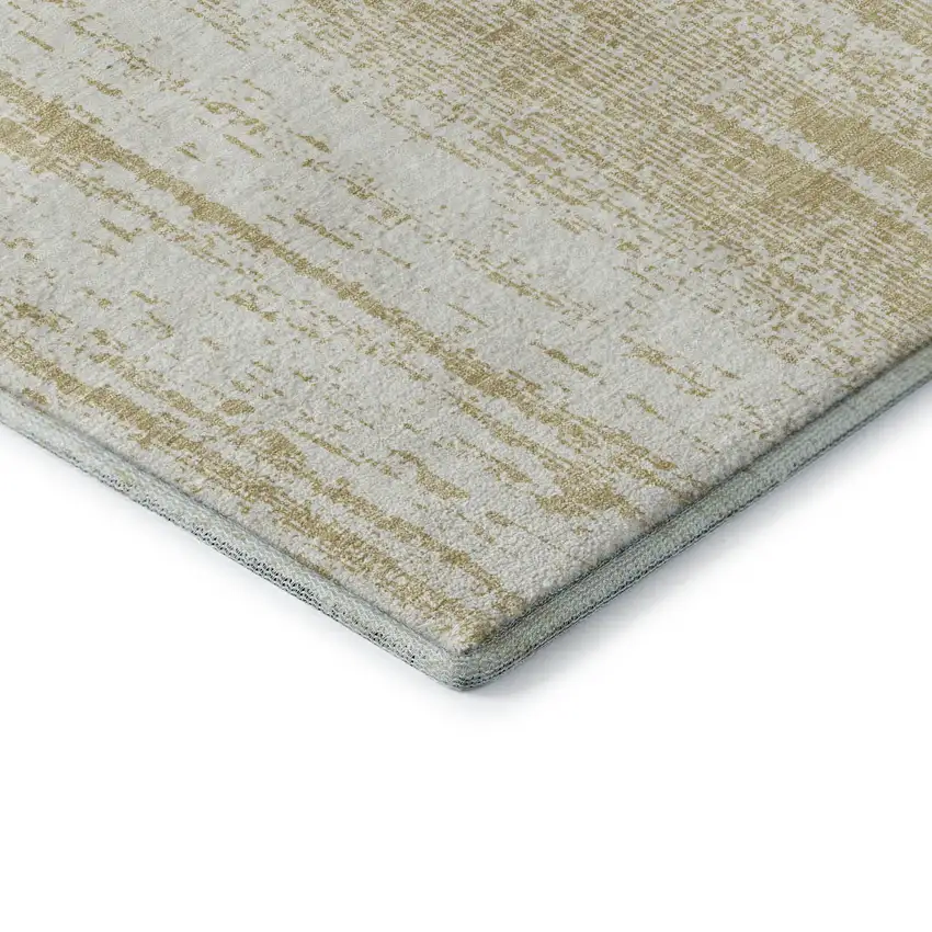 8' Gold And Ivory Striped Washable Round Rug With UV Protection Photo 7