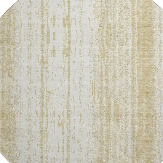8' Gold And Ivory Striped Washable Round Rug With UV Protection Photo 3