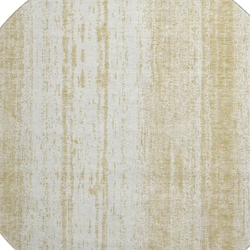 8' Gold And Ivory Striped Washable Round Rug With UV Protection Photo 3