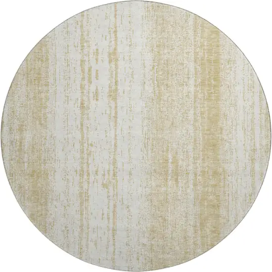 8' Gold And Ivory Striped Washable Round Rug With UV Protection Photo 1