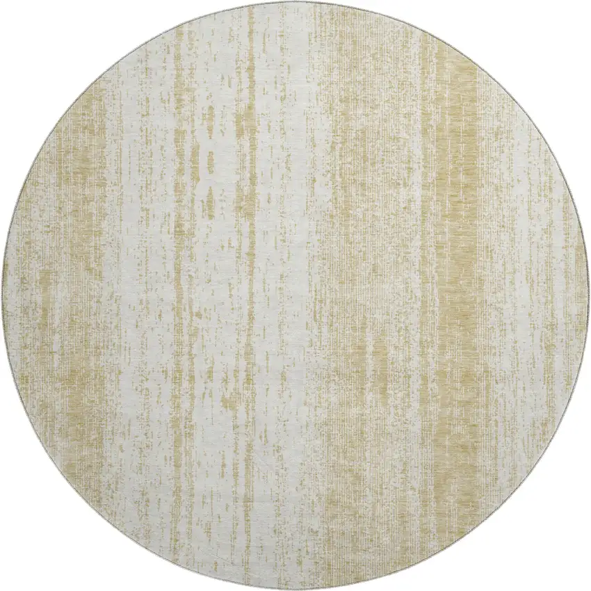 8' Gold And Ivory Striped Washable Round Rug With UV Protection Photo 1
