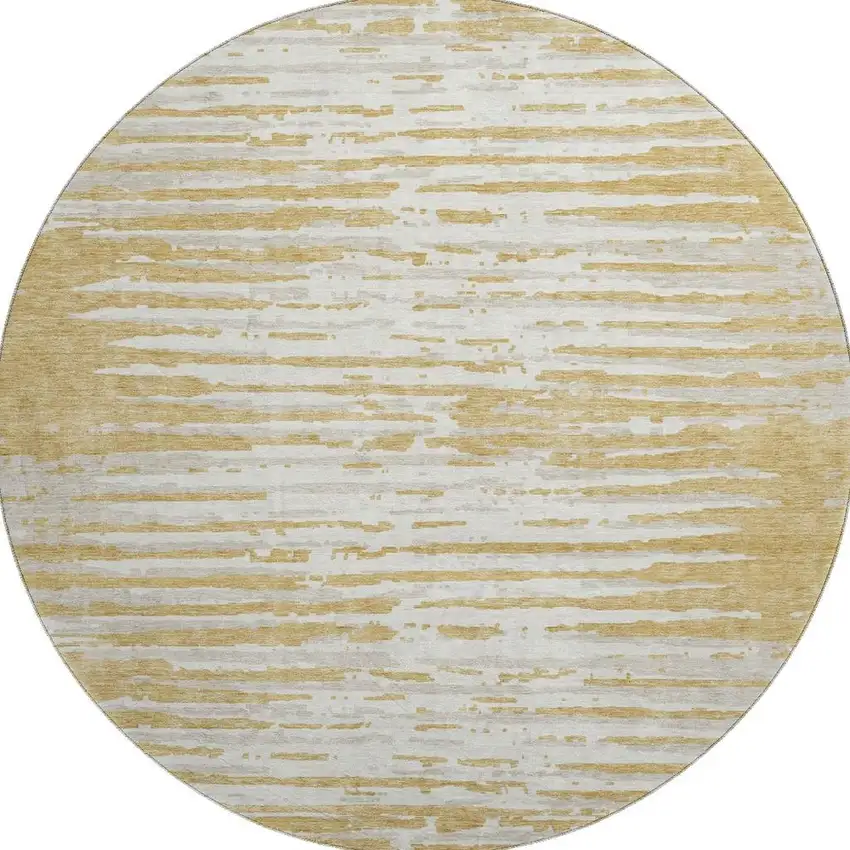 8' Gold And Ivory Striped Washable Round Rug With UV Protection Photo 3