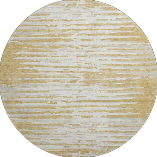 8' Gold And Ivory Striped Washable Round Rug With UV Protection Photo 3