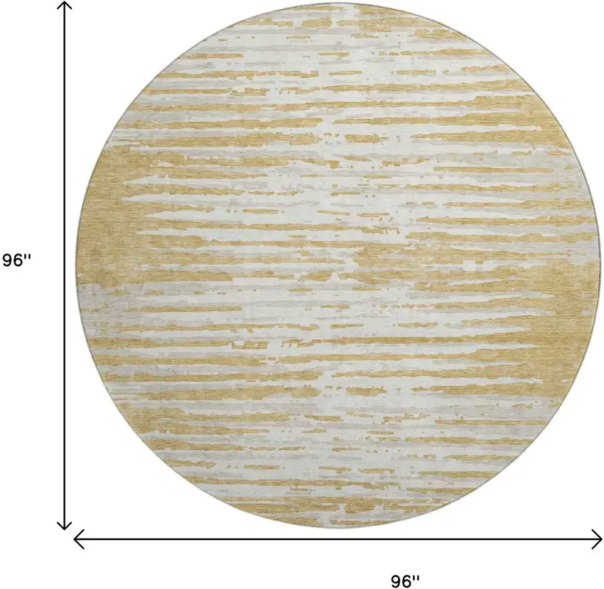 8' Gold And Ivory Striped Washable Round Rug With UV Protection Photo 8