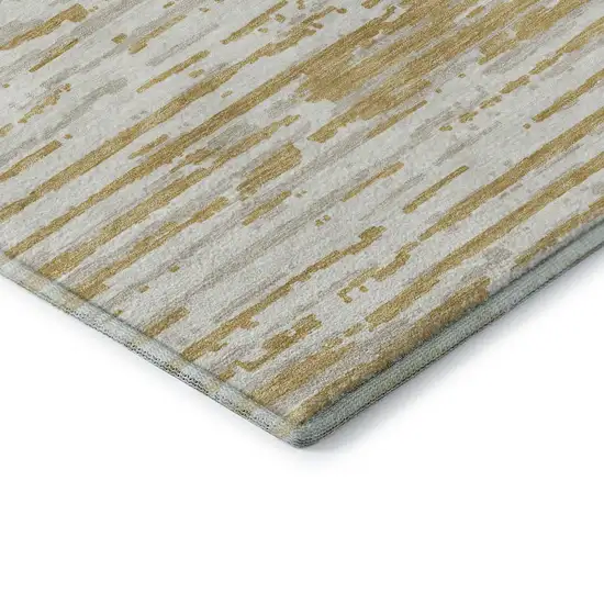 8' Gold And Ivory Striped Washable Round Rug With UV Protection Photo 7