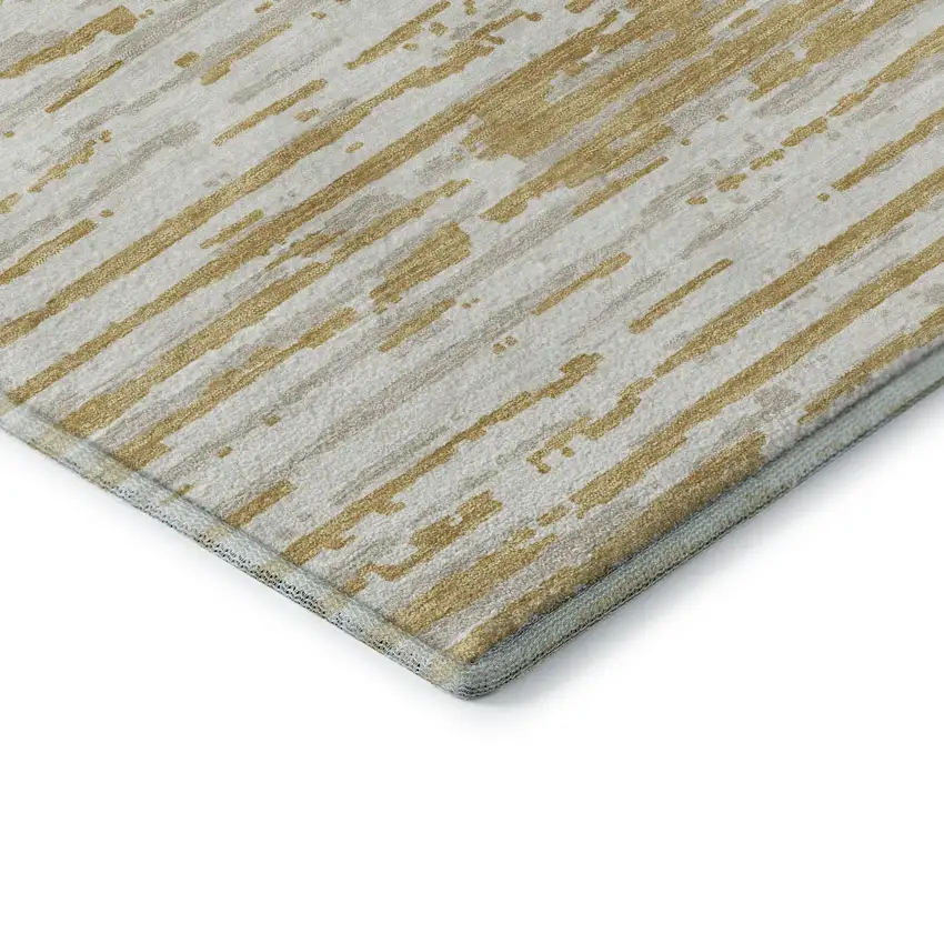 8' Gold And Ivory Striped Washable Round Rug With UV Protection Photo 7