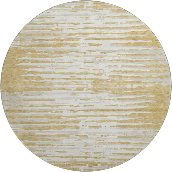 8' Gold And Ivory Striped Washable Round Rug With UV Protection Photo 1