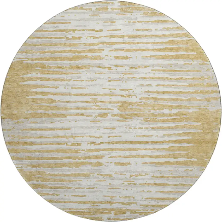 8' Gold And Ivory Striped Washable Round Rug With UV Protection Photo 1