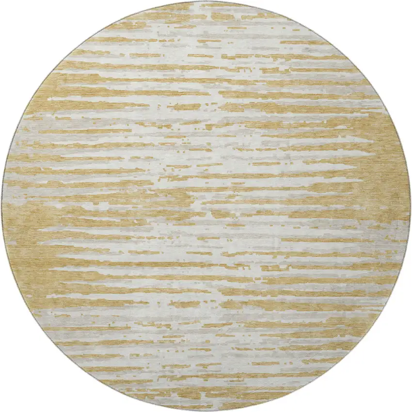 8' Gold And Ivory Striped Washable Round Rug With UV Protection Photo 4