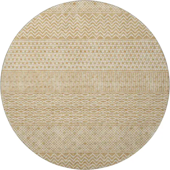 8' Gold And Ivory Striped Washable Round Rug With UV Protection Photo 3