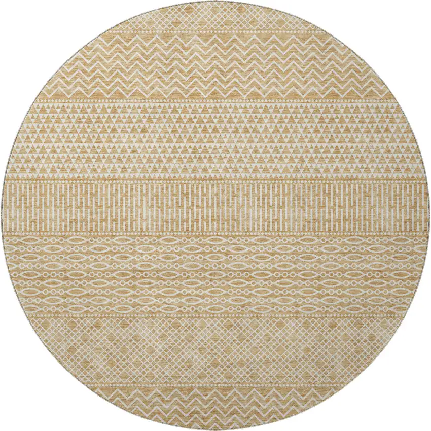 8' Gold And Ivory Striped Washable Round Rug With UV Protection Photo 3