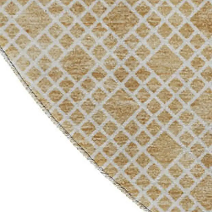 8' Gold And Ivory Striped Washable Round Rug With UV Protection Photo 2