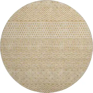 Photo of 8' Gold And Ivory Striped Washable Round Rug With UV Protection