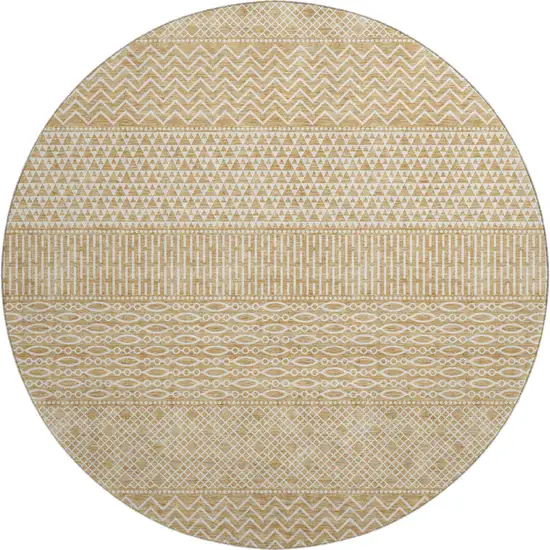 8' Gold And Ivory Striped Washable Round Rug With UV Protection Photo 1