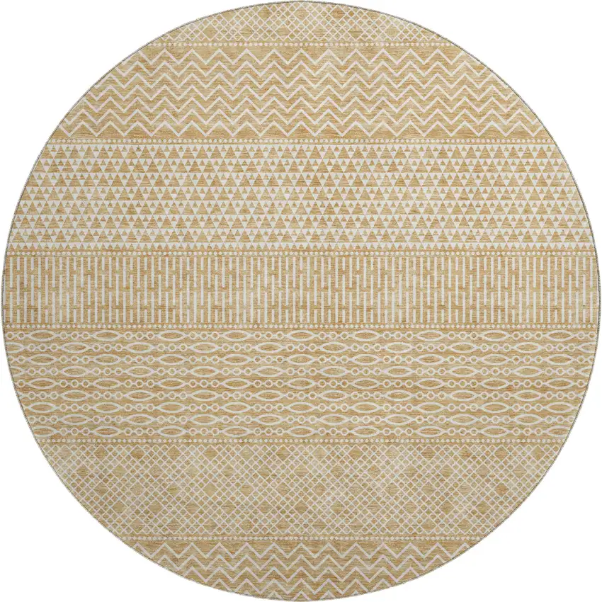 8' Gold And Ivory Striped Washable Round Rug With UV Protection Photo 1