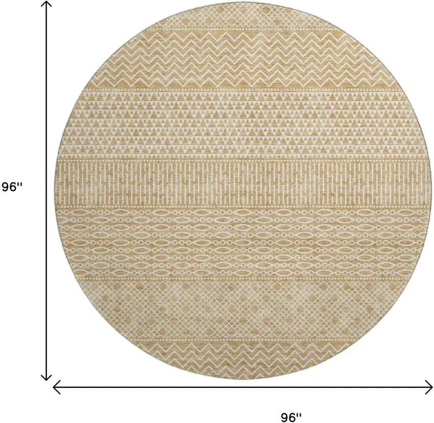 8' Gold And Ivory Striped Washable Round Rug With UV Protection Photo 9