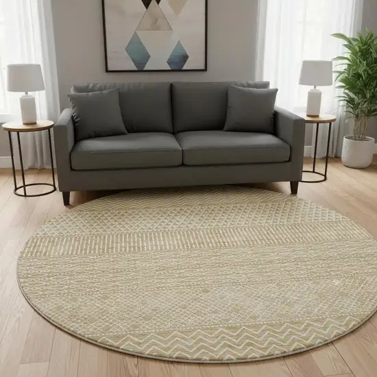 8' Gold And Ivory Striped Washable Round Rug With UV Protection Photo 2