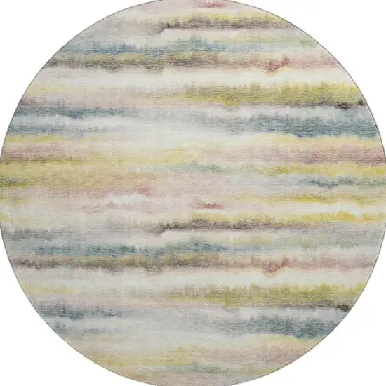 8' Gold And Ivory Striped Washable Round Rug With UV Protection Photo 4