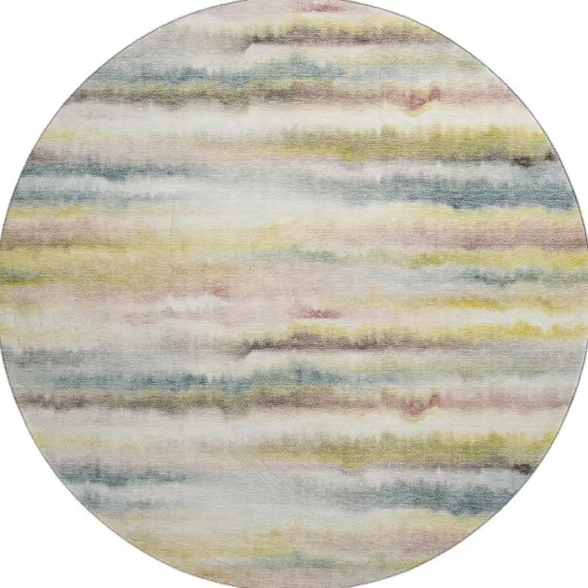 8' Gold And Ivory Striped Washable Round Rug With UV Protection Photo 4