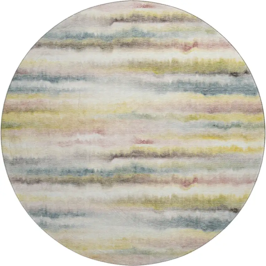 8' Gold And Ivory Striped Washable Round Rug With UV Protection Photo 1