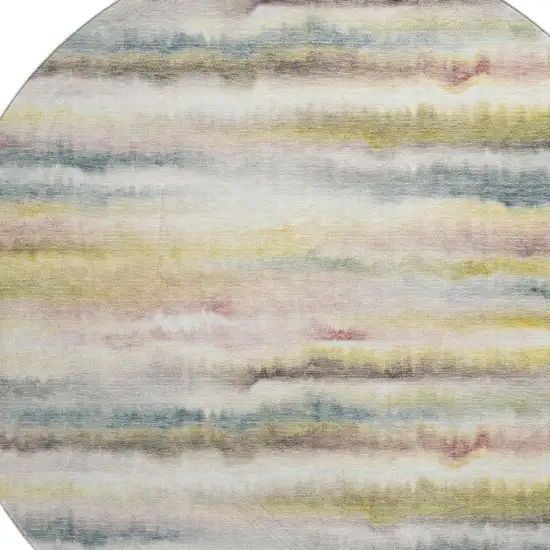 8' Gold And Ivory Striped Washable Round Rug With UV Protection Photo 3