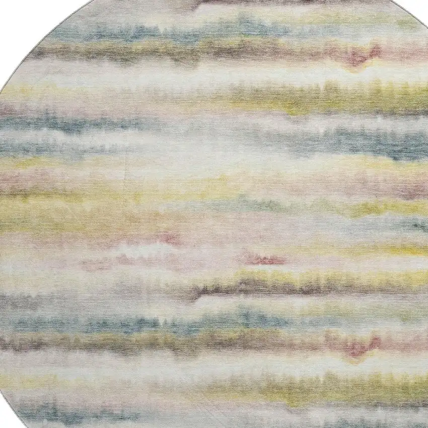 8' Gold And Ivory Striped Washable Round Rug With UV Protection Photo 3