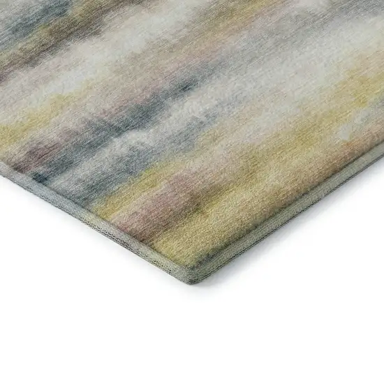 8' Gold And Ivory Striped Washable Round Rug With UV Protection Photo 6