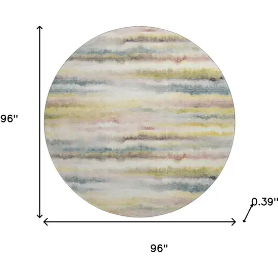 8' Gold And Ivory Striped Washable Round Rug With UV Protection Photo 8